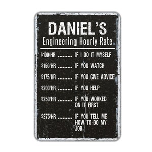 Engineer Hourly Rate Metal Sign, Personalized Contemporary Modern ...