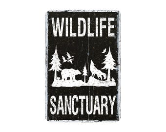 Wildlife Sanctuary Metal Sign, Woodland Farmhouse Style Wall Decor, Gift For Nature Lovers, 8" x 12"