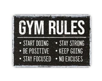 Gym Rules Sign, Rustic Contemporary Modern Farmhouse Metal Wall Decor, Motivational Workout Theme Vintage Novelty Gift, 12"x8"