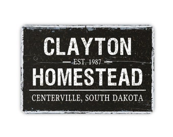 Custom Family Homestead Sign, Personalized Rustic Modern Farmhouse Style Metal Wall Decor, Established Date Vintage Novelty Gift, 12"x8"