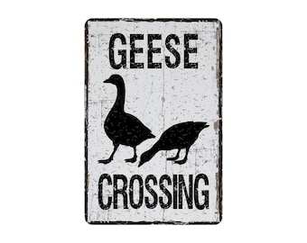 Geese Crossing Metal Sign, Farmhouse Style Wall Decor, Rustic Farm Animal Art, Homestead Country Barn Decoration, 8" x 12"