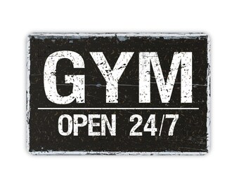 Open 24 7 Gym Home Fitness Center Metal Sign, Contemporary Modern Farmhouse Wall Decor, Exercise Themed Vintage Novelty Gift 12"x8"