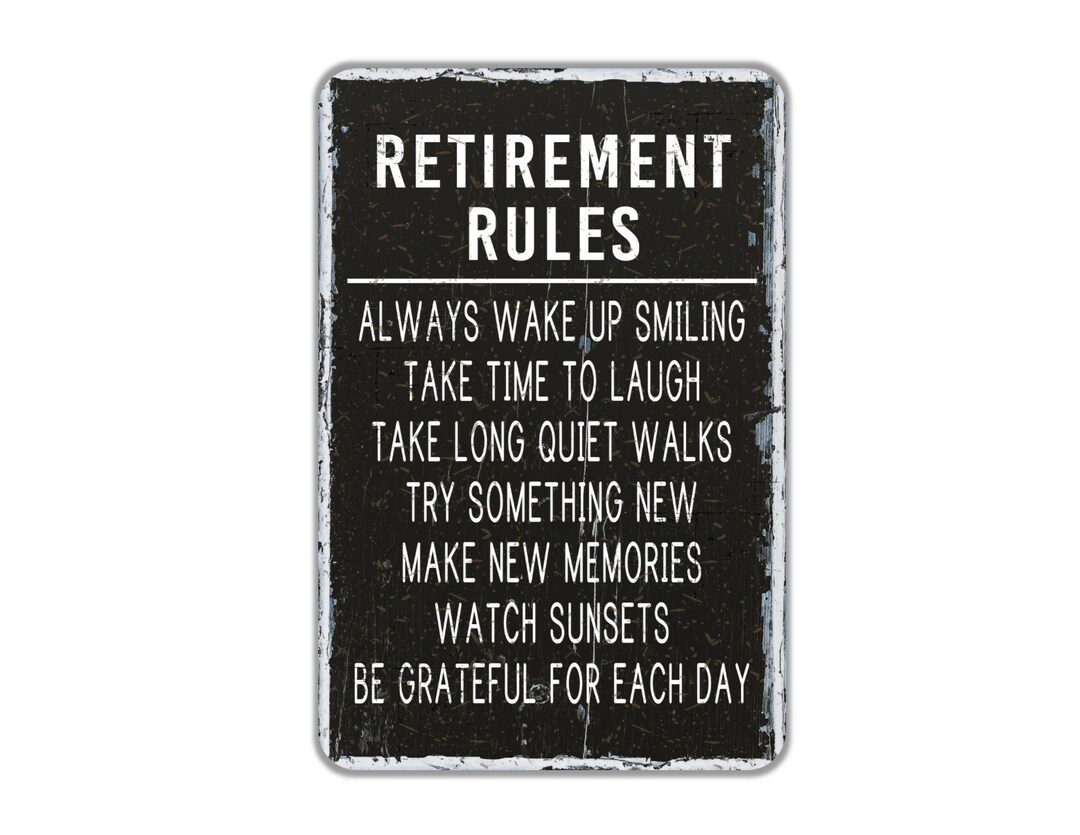 Retirement Rules Metal Sign, Distressed Style Contemporary Modern