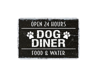 Dog Diner Metal Sign - Rustic Distressed Modern Farmhouse Style Wall Decor, Food Station Sign, Gift For Dog Lovers, 12"x8"