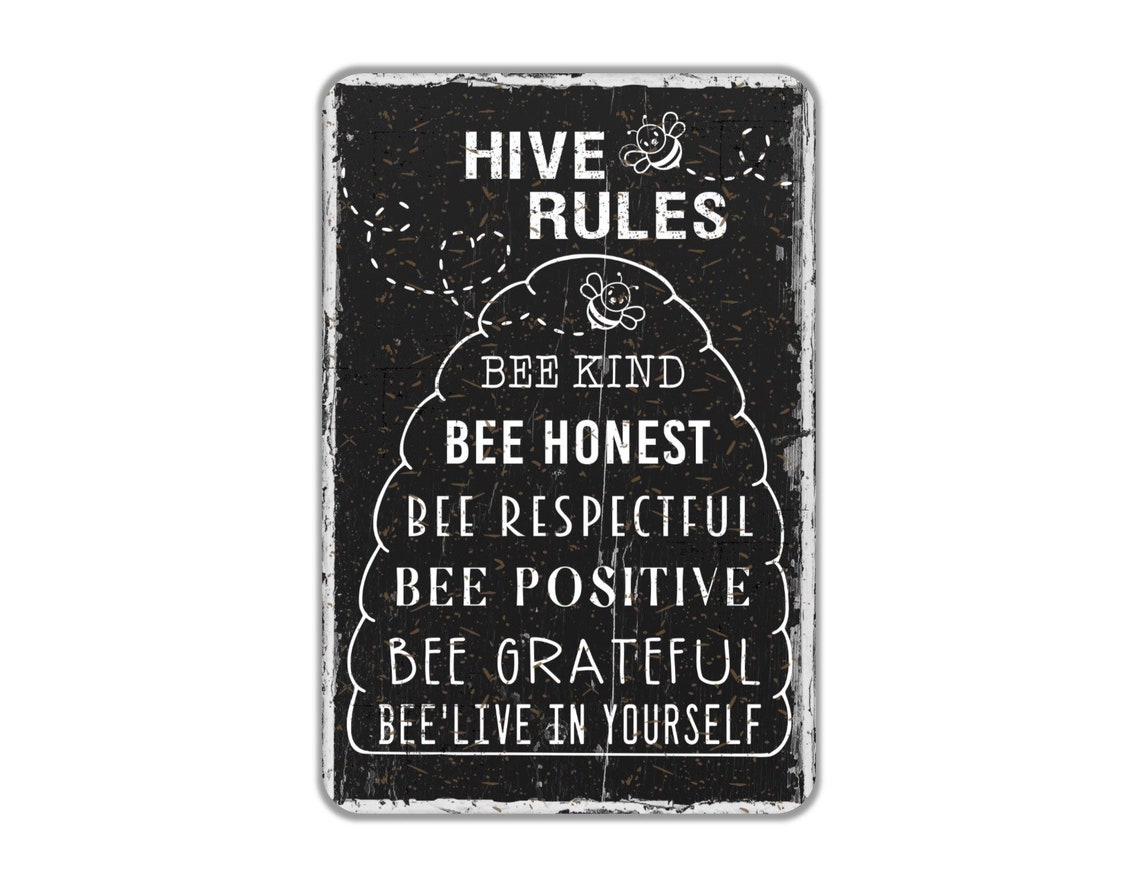 Funny Bee Hive Rules Metal Sign Contemporary Modern Farmhouse Etsy