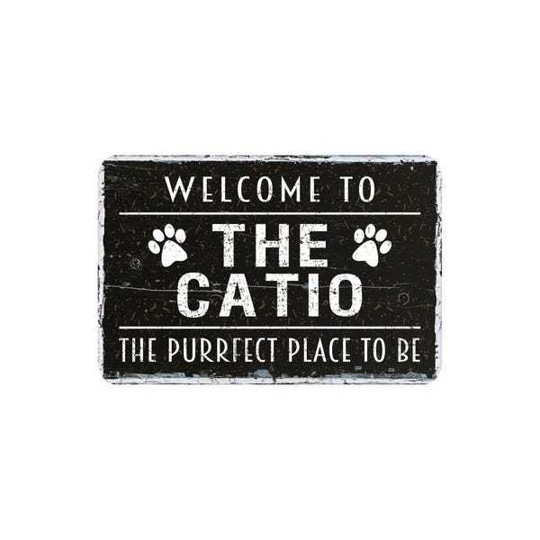 Welcome To The Catio Metal Sign, Funny Farmhouse Style Cat Home Decor, Sleeping Area Sign, 12"x8"