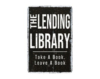 Lending Library Metal Sign, Rustic Book Lover Decor, Custom Farmhouse Style Wall Art, 8"x12"
