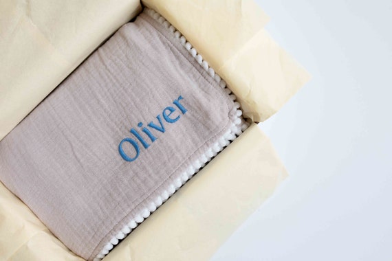 Personalised Organic Cotton Baby Blanket Embroidered Name Muslin