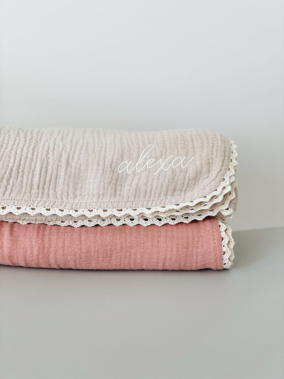 Personalised Organic Cotton Baby Blanket Embroidered Name Muslin Wrap Newborn Baby Gift Blanket