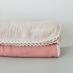 Personalised Organic Cotton Baby Blanket - Embroidered Name - Muslin Wrap - Newborn Baby Gift - Blanket with name