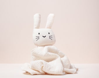 Personalised - Organic Cotton - Bunny Cuddle Blanket - New Born Cuddle Toy - Dou Dou - Newborn Gift - Baby Shower Gift