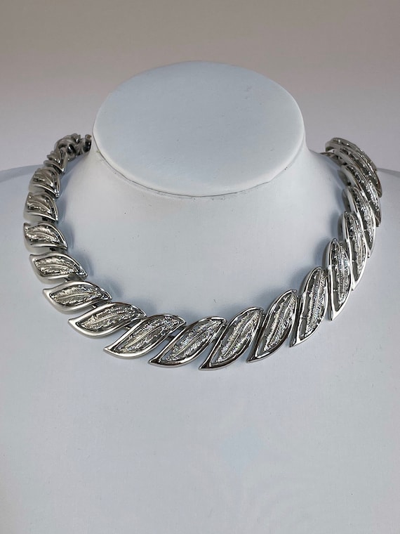 Vintage Coro Feather Choker Silver-Tone, Signed