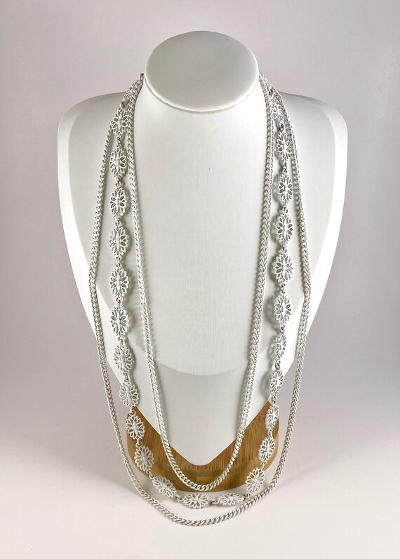 MONET Triple Strand White Metal Necklace