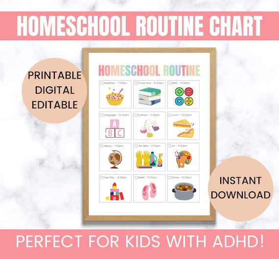 Homeschool Visual Schedule, Kids Daily Checklist, Montessori Routine, ADHD Homeschool Routine, Daily Rhythm Tracker, Responsibility Chart