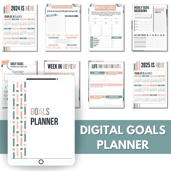 Digital 90-Day Goal Setting Planner, Goal Tracker Journal, Goals Workbook, Monthly Yearly Goals, SMART Goal Setting, Goal Planner Bundle