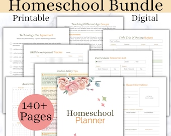 Homeschool Planner Printable Bundle, Homeschool Lesson Planner, Homeschool Curriculum Planning, Homeschool Daily Planner, Field Trip Planner