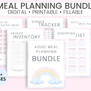 ADHD monthly meal planner printable, Daily meal tracker, Food journal, Food diary, Fitness planner, Kitchen inventory, Weight loss planner