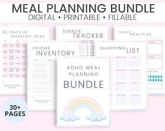 ADHD monthly meal planner printable, Daily meal tracker, Food journal, Food diary, Fitness planner, Kitchen inventory, Weight loss planner