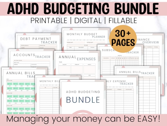 ADHD/ Neurodivergent Budget Binder Printable, Easy Household Budget, Monthly Budget Template, Savings Challenge Tracker, Debt Payoff Tracker
