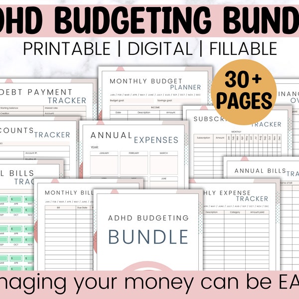 ADHD/ Neurodivergent Budget Binder Printable, Easy Household Budget, Monthly Budget Template, Savings Challenge Tracker, Debt Payoff Tracker