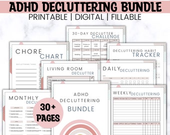 ADHD Decluttering Checklists, 30 Day Decluttering Challenge, Home Decluttering List, Decluttering Planner Printable, Decluttering Tracker