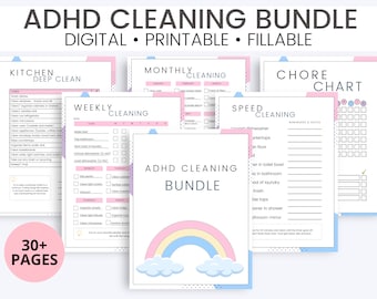 ADHD / Neurodivergent Cleaning Checklists, Weekly House Chores, Clean Home Routine, Monthly Cleaning List, Printable Home Cleaning Planner
