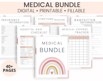 Medical binder, Blood pressure log, Medical organizer, Medication chart, Blood sugar log, Medical planner, Symptom tracker, Medical records