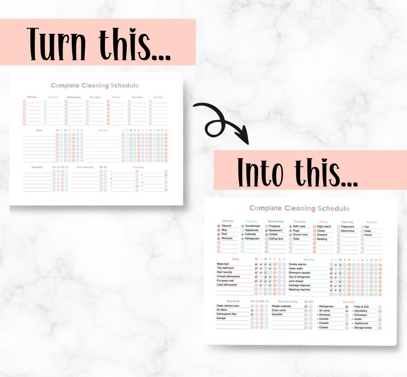 Editable daily, weekly, monthly, quarterly, and annual cleaning checklist