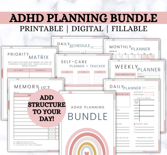 ADHD Daily Planner, ADHD organization, Time blocking template, ADHD to do list, Daily schedule, Digital planner insert, Productivity Planner