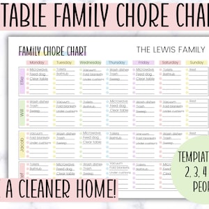 Chore Chart For Kids, Family Chore Chart, Weekly Cleaning for Kids, Family Cleaning List, Colorful Chore Chart, Chore Chart for Adults