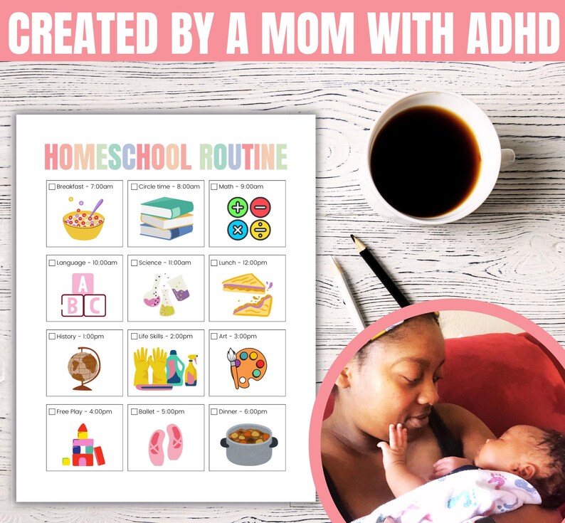 Homeschool Visual Schedule, Kids Daily Checklist, Montessori Routine, ADHD Homeschool Routine, Daily Rhythm Tracker, Responsibility Chart image 5