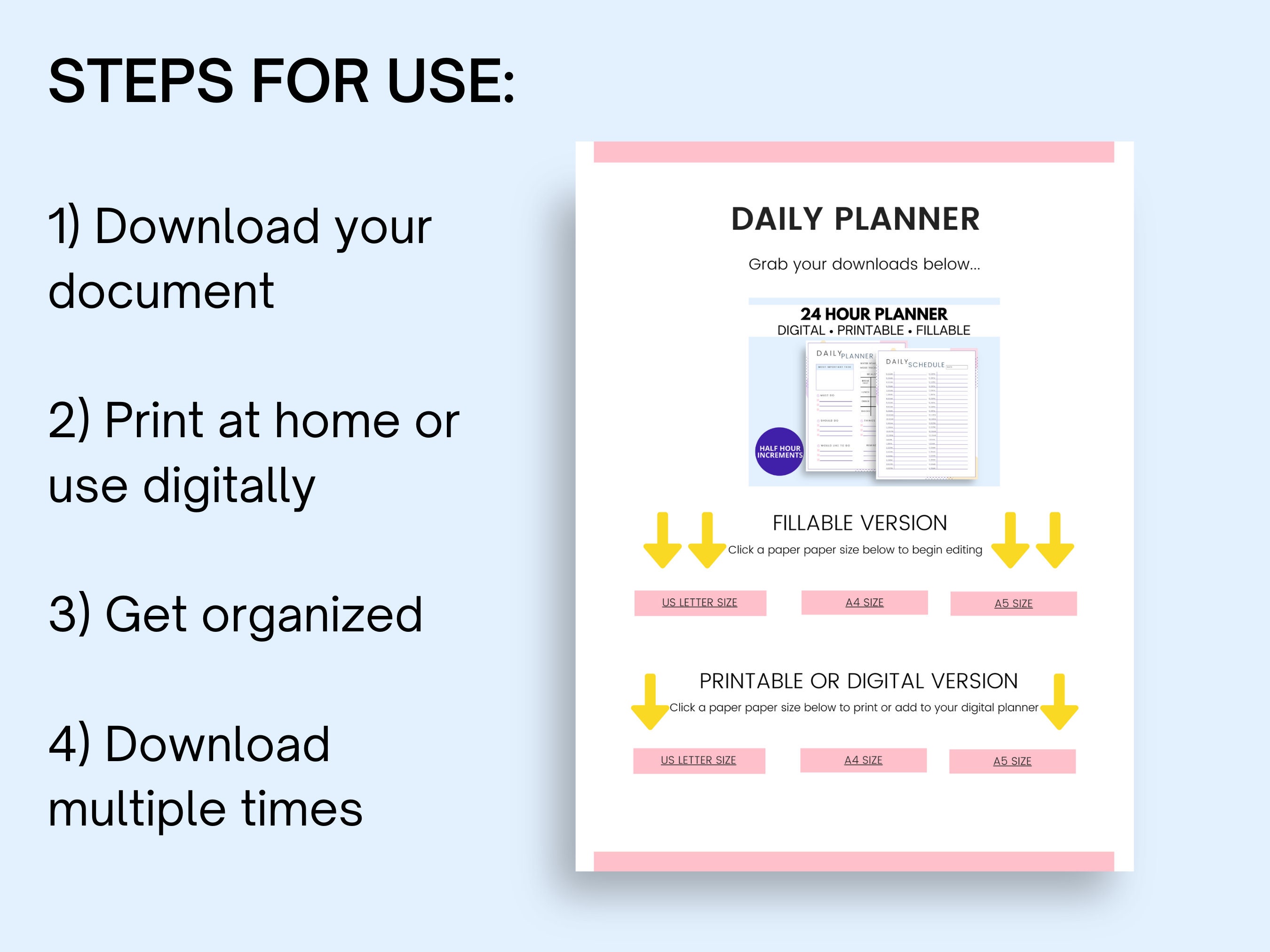 24 Hour Daily Planner Printable Daily To-do List Half Hour - Etsy