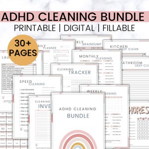 ADHD/Neurodivergente schoonmaakchecklists, wekelijkse huishoudelijke taken, schone thuisroutine, maandelijkse schoonmaaklijst, afdrukbare schoonmaakplanner