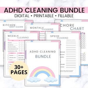 ADHD / Neurodivergent Cleaning Checklists, Weekly House Chores, Clean Home Routine, Monthly Cleaning List, Printable Home Cleaning Planner