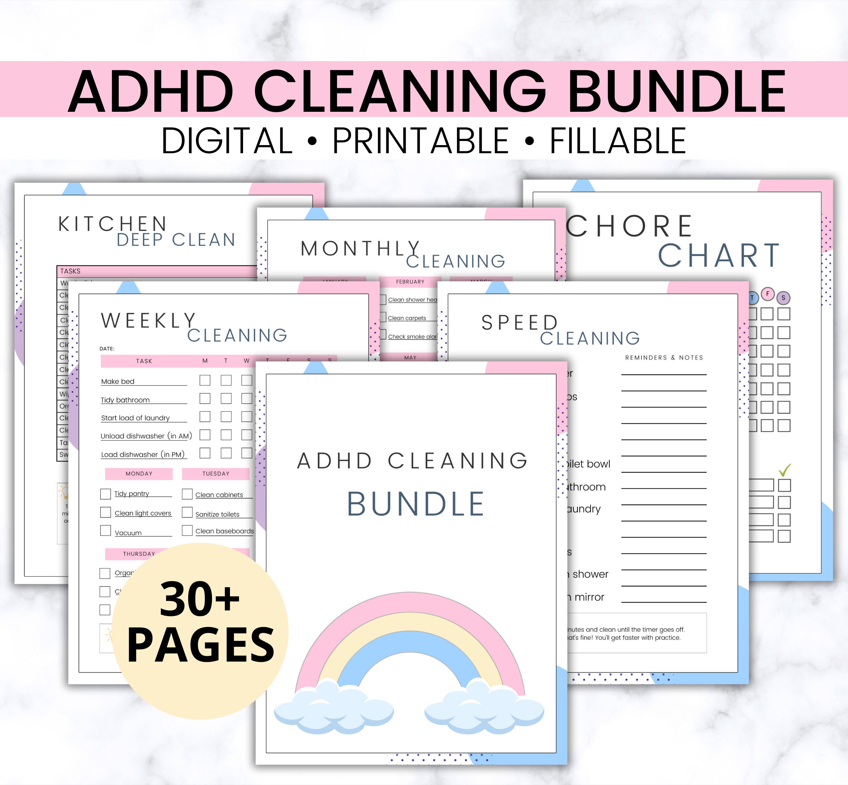 ADHD / Neurodivergent Cleaning Checklists, Weekly House Chores, Clean