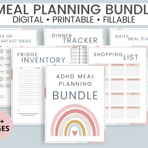 ADHD monthly meal planner printable, Daily meal tracker, Food journal, Food diary, Fitness planner, Kitchen inventory, Weight loss planner image 1