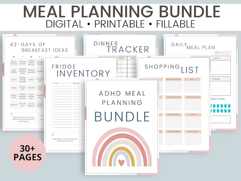 ADHD monthly meal planner printable Daily meal tracker Food image 1