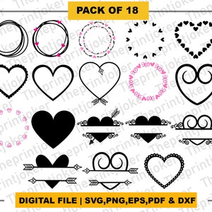 Wedding Heart 18 Pack Svg, svg files, Svg files for cricut, Heart silhouette, Layered Pdf, Heart, Dxf,  Download, SVG, PNG, EPS, Dxf, Pdf