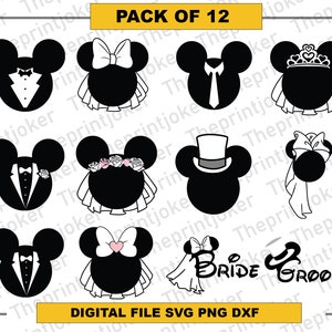 Bride Groom Svg, Mouse Wedding Svg Bundle Svg Svg Files Svg Files para Cricut, Silhouette, Layered Svg, Instant Download, Svg, Png, Eps