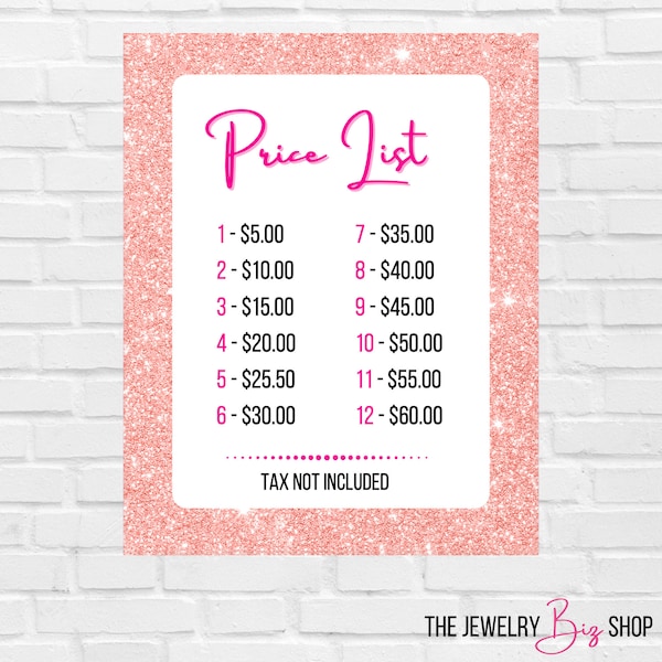 Jewelry Price List Tax + No Tax (2 PDF + 2 PNG ) | 5 Dollar Jewelry | Consultant Price List | Print Price List | Jewelry Marketing | Peach