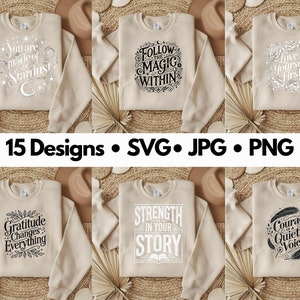 Boho Inspirational Svg Png Bundle, Positive Affirmations Svg, Kindness Svg, Always you Worthy Matter Enough Svg, Floral Quotes svg