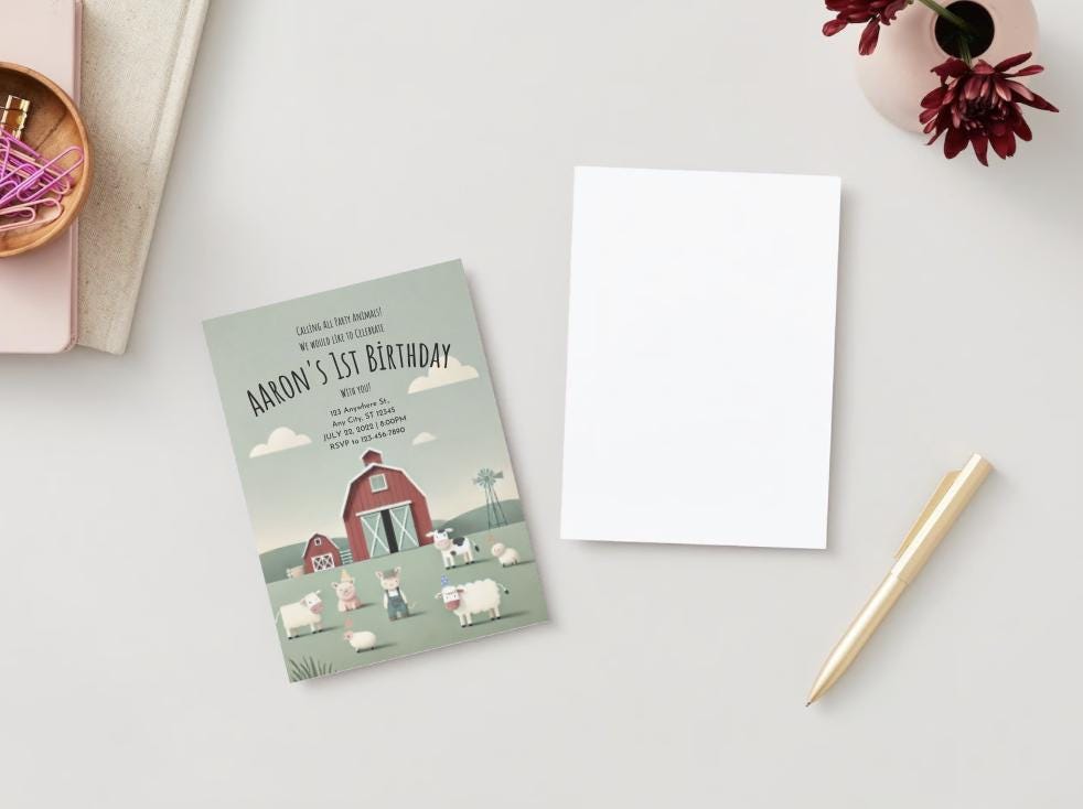 Editable Farm Animals Birthday Invitation Boy Farm Barnyard First ...