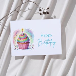 Happy Birthday Card - DIGITAL Download - Printable Birthday Card Featuring Colorful Cupcake - Printable Happy Birthday Card - Printable Card