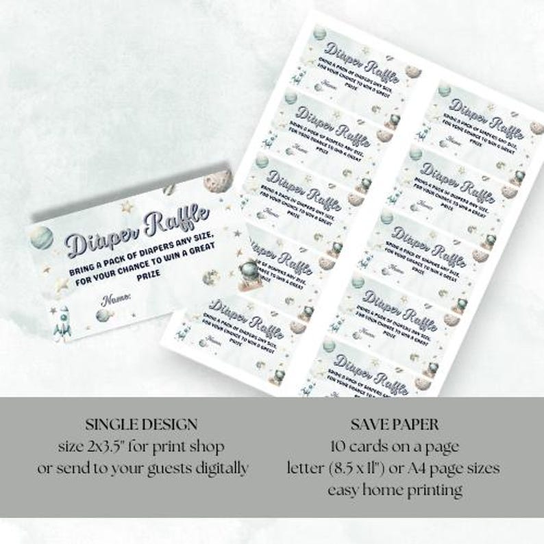 Space Theme Raffle Editable Outer Space Diaper Raffle Ticket Space Baby Shower Astronaut ...