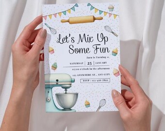Editable Baking Birthday Party Invitation Kids Cooking Birthday Girl ...