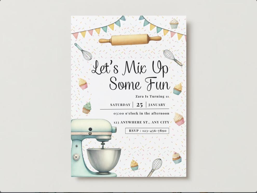 Editable Baking Birthday Party Invitation Kids Cooking Birthday Girl ...