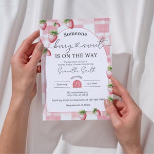 Strawberry Baby Shower Invitation Template, Berry Sweet Baby on the Way Invite, Berry Sweet Invitation, Printable Invite, Shower Evite
