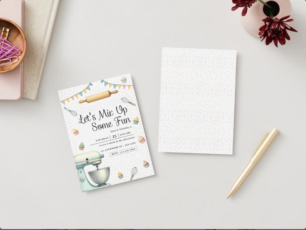 Editable Baking Birthday Party Invitation Kids Cooking Birthday Girl ...