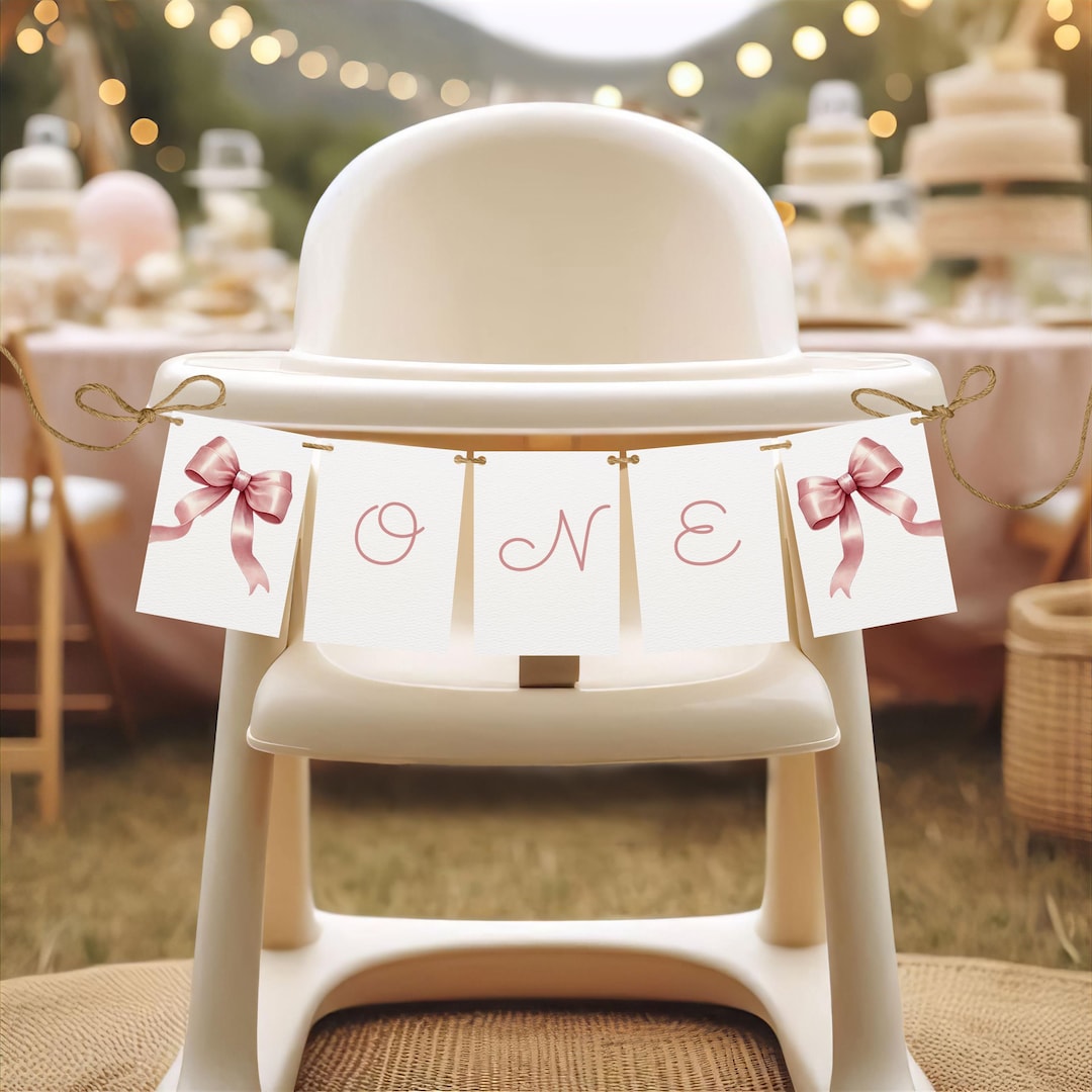 Pink Bow High Chair Banner Printable 1st Birthday Banner for High Chair ...