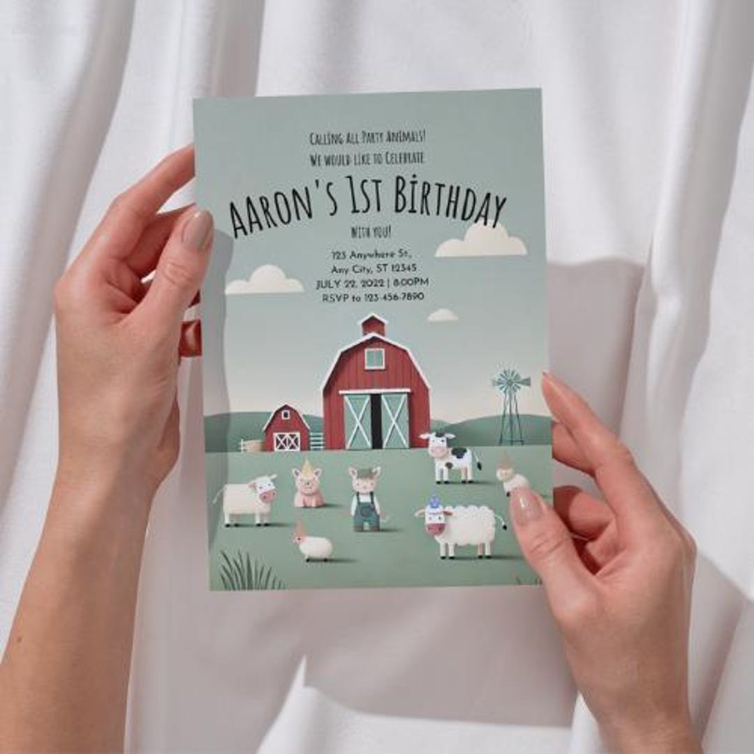 Editable Farm Animals Birthday Invitation Boy Farm Barnyard First ...